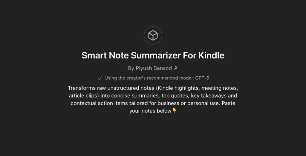 Smart Note Summarizer For Kindle GPT